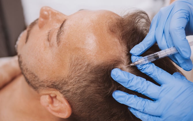 Homme qui reçoit un traitement contre la perte de cheveux